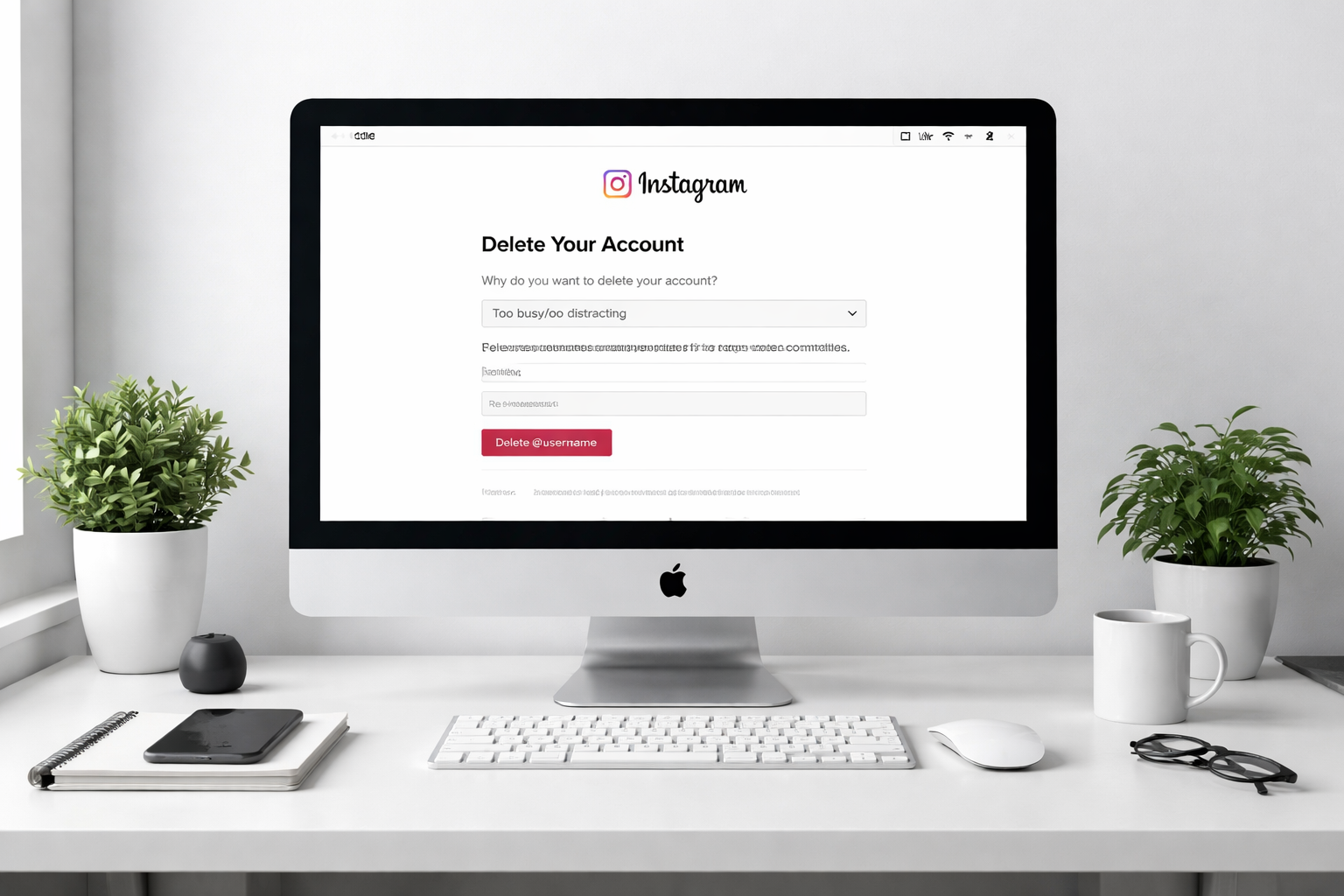 Person deleting Instagram account on smartphone, showing social media account removal and digital privacy concept