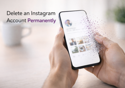 Person deleting Instagram account on smartphone, showing social media account removal and digital privacy concept