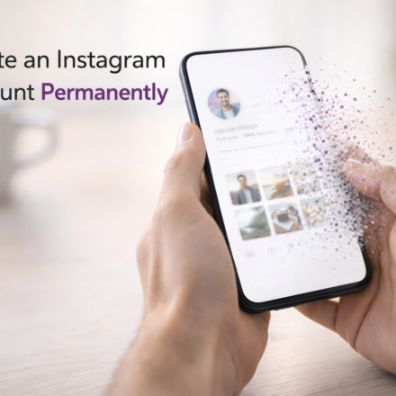 Person deleting Instagram account on smartphone, showing social media account removal and digital privacy concept